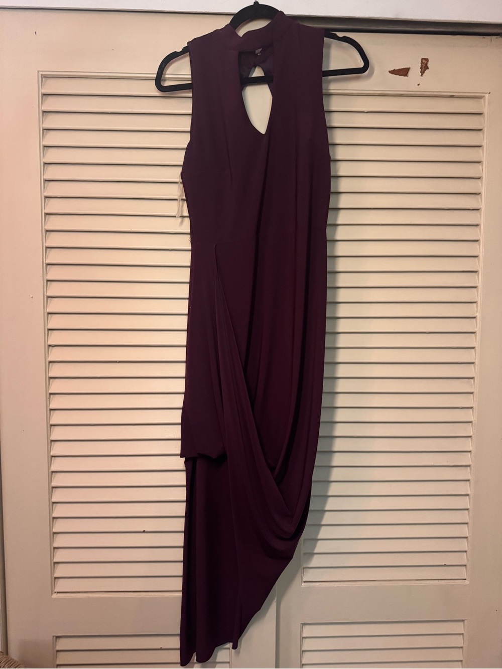 Eggplant Purple Mock Neck Cutout Asymmetrical Dress Size L